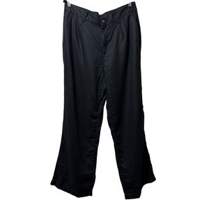 Lands End Linen Black High Rise Wide Leg Pants Womens Sz 14 Minimalist Office